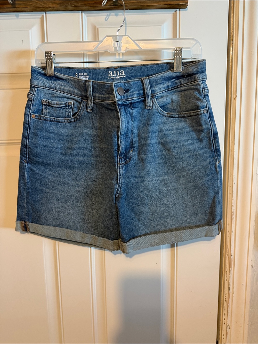 a.n.a Mid-Rise Blue Denim Rolled Hem Shorts